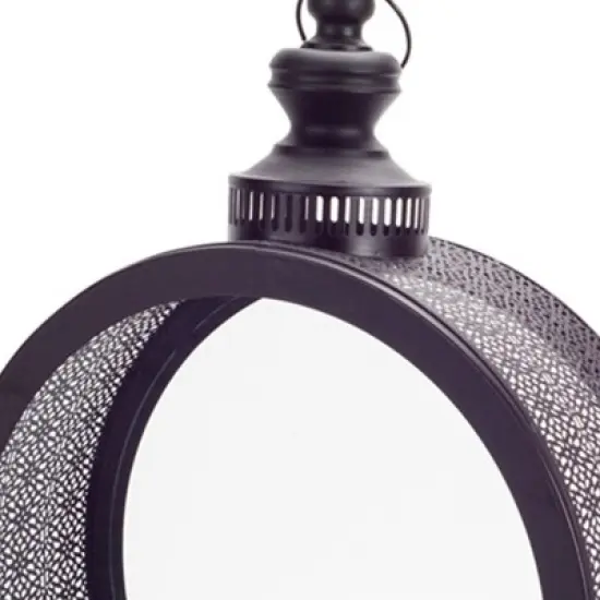 HomeRoots 22" Black Distressed Ornate Metal Floor Lantern Candle Holder image {4}