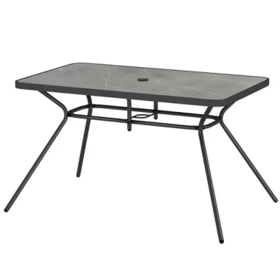 Costway Patio Rectangle Dining Table 49'' x 29.5'' Marble-Like Tabletop with Umbrella Hole image {9}