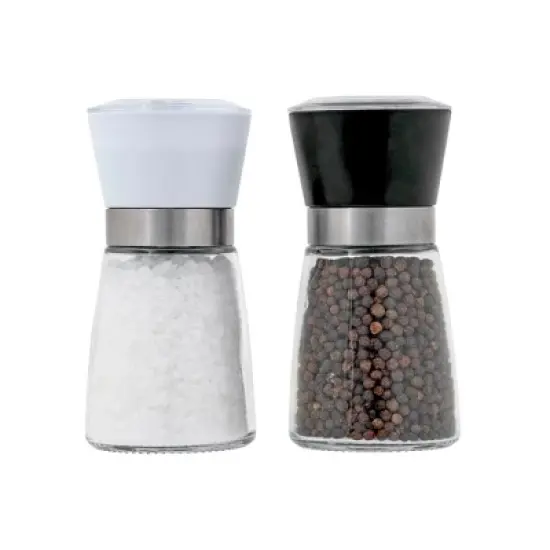Kamenstein Glass Spice Grinders with Adjustable Ceramic Mechanism, Set of 2 - Prefilled Salt & Pepper Grinders for Kitchen Countertop Use image {5}