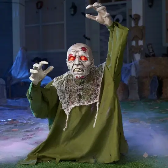 Joyfy Halloween Decor Zombie Groundbreaker, Light Up Eyes Creepy Animated Zombie for Halloween Party Outdoor Lawn Patio Yard Decoration image {8}