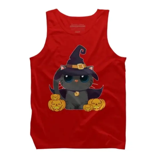 Men's Design By Humans Black Cat With Jack O Lantern Halloween Shirt By thebeardstudio Tank Top image {5}
