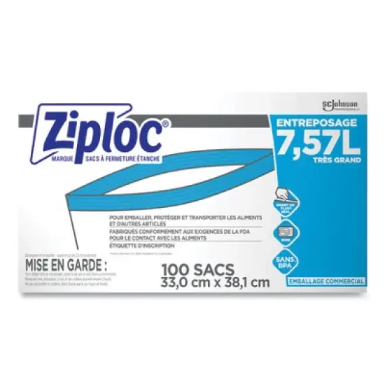 Ziploc Double Zipper Freezer Bags, 2 gal, 2.7 mil, 13" x 15.5", Clear, 100/Carton image {4}