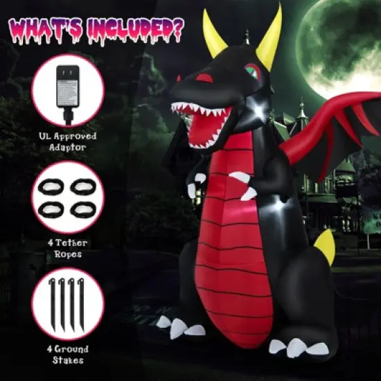 Tangkula 8 FT Tall Halloween Inflatable Dragon Indoor Outdoor Blow up Decoration w/Wing Tail, Bright Internal Lights Giant Animated Dragon image {5}