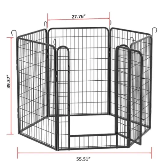 Angel Sar 39.37"H Heavy Duty Metal Dog Play Pen Indoors with Automatic Gravity Locking Mechanism, 6 Panels Dog Fence Outdoor for Yard with PVC Pads image {1}