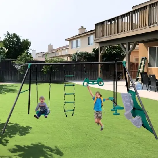 Gulches Blackish green interesting four function swingset with face to face metal plastic safe swing seat 550lbs for outdoor for age 3-8years image {12}