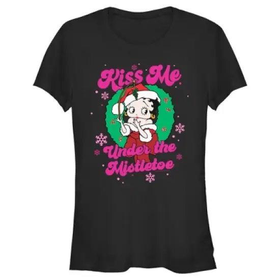 Junior's Betty Boop Christmas Kiss Me Under the Mistletoe T-Shirt image {3}