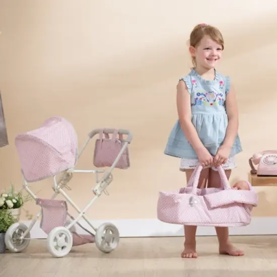 Olivia's Little World - Polka Dots Princess Baby Doll Deluxe Stroller - Pink & Gray image {2}