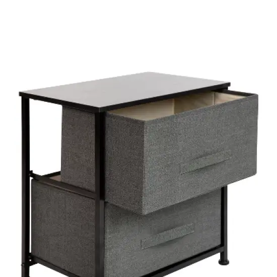 Emma and Oliver 2 Drawer Storage Stand with Wood Top & Dark Fabric Pull Drawers image {4}