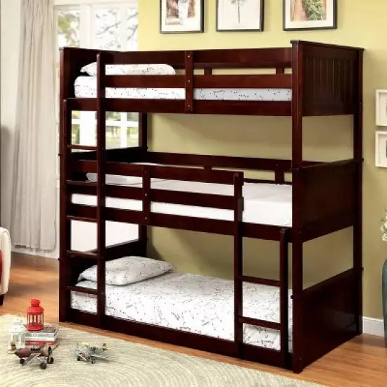 Triple Twin Kids' Reece Bunk Bed Dark Walnut - ioHOMES image {1}