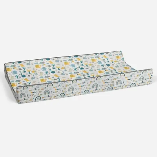 Bacati - Little Dino Boys Teal/Yellow Muslin Quilted Changing Pad Cover image {2}
