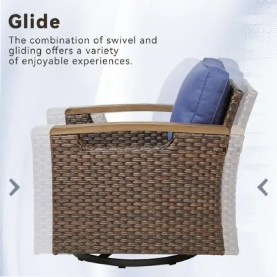 Patio Furniture Set, Outdoor Wicker Sofa Couch with Metal Armrest, Swivel Rocking Chairs, Ottomans, All-Weather Conversation Set for Garden image {7}