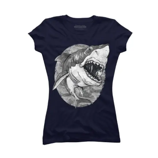 Junior's Design By Humans Great White Shark BW By MudgeStudios T-Shirt image {5}