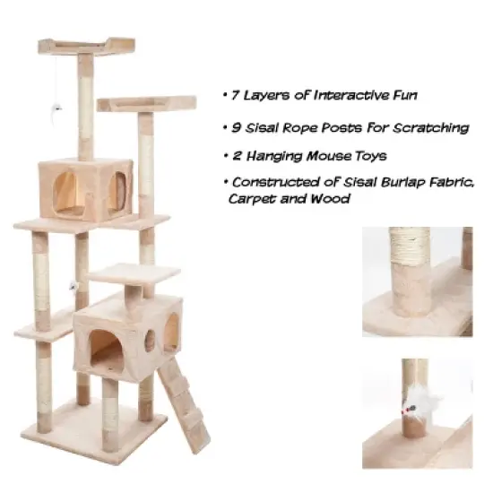 Pet Adobe Multilevel Cat Tree House Tower and Scratching Posts - Beige image {2}
