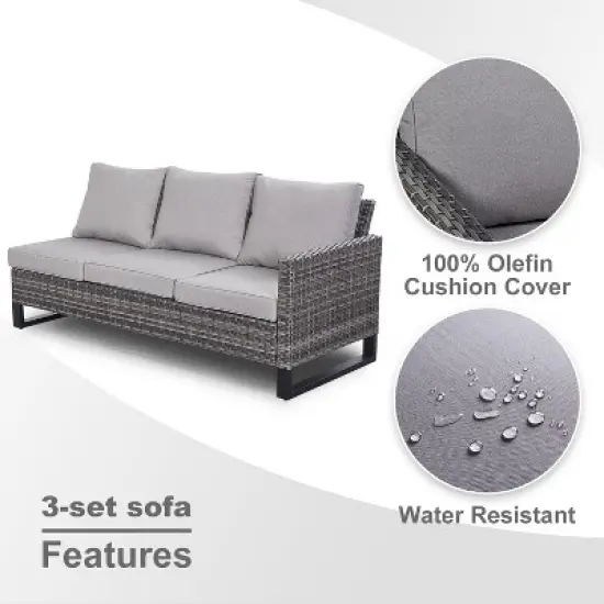 POCASSY All Weather Gray Wicker Outdoor Sectional Sofa with Fire Pit Table, 4PCS Patio Furniture Set with 41" Propane Firepit Table for Outside image {10}