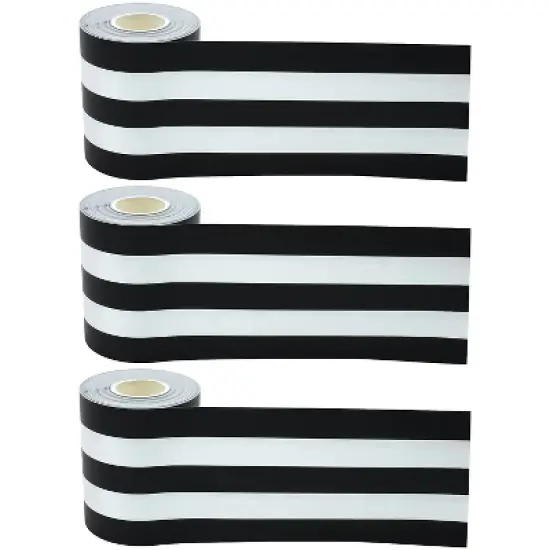 Teacher Created Resources Straight Rolled Border Trim 3" x 50' Black/White Stripes 3/Pack image {3}