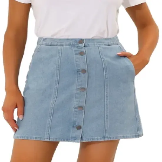 Allegra K Women's Elastic Back Short Button Down Denim Skirts with Pockets image {13}