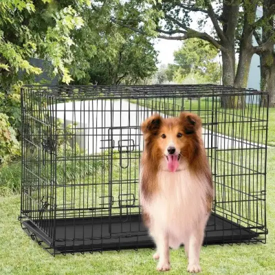FDW Extra Large Dog Crate Dog Kennel Cage with Double Door,48 inch Folding Metal Wire Dog Cage with Removable Tray&divide;r Panel,Pet Crate for Large image {1}
