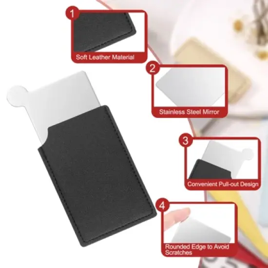 Unique Bargains PU Leather Travel Compact Handheld Mini Mirror image {2}