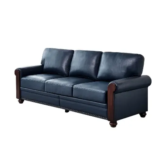 Eulalia Transitional Leather 82"Wide Sofa With Rolled Arms and Solid Wood Legs | ARTFUL LIVING DESIGN image {2}