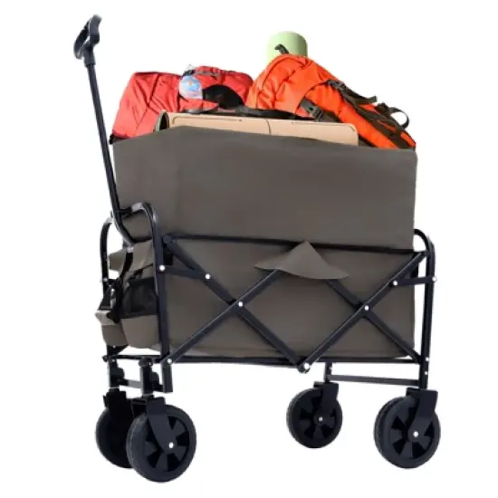 DSVIMOY Multi-use Bag Collapsible Foldable Wagon Cart, Beach Wagon Grocery Cart with Liner Bag and Cover, Orange, 25.98"*17.32"*37.4" image {4}