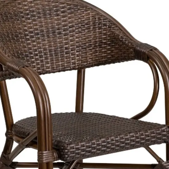 Merrick Lane Wicker Rattan Patio Chair With Curved Back And Aluminum Bamboo Frame image {6}