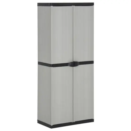 vidaXL Outdoor Garden Storage Cabinet - Compact Gray&Black PVC Design with 3 Shelves and Lockable Doors - 26.8"x15.7"x66.1" image {1}