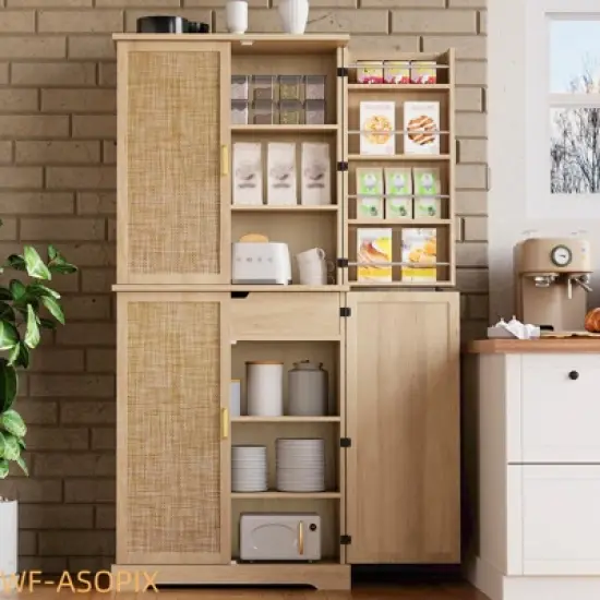 72" Tall Modern Pantry Cabinet with 4 Doors, Drawer & Adjustable Shelves image {8}
