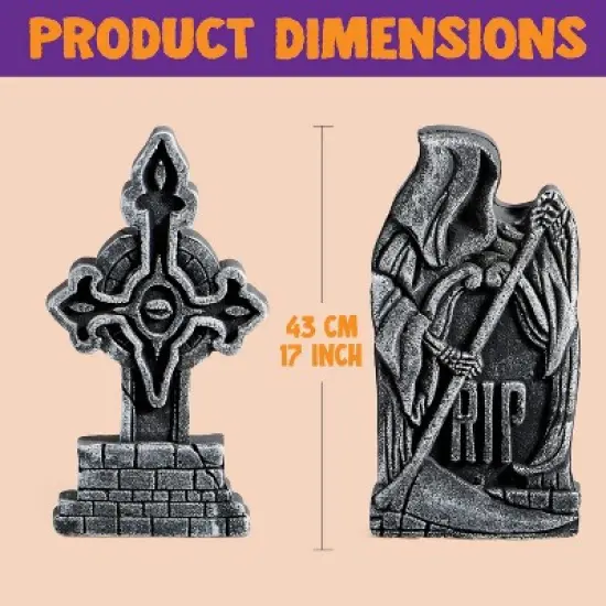 Joyfy 5Pcs 17" Halloween Foam RIP Graveyard Tombstones Decorations, Headstones Graveyard Cemetery Gravestones Prop with 12 Stakes, Yard Lawn Garden image {2}