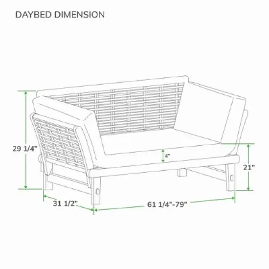 Cambridge Casual Auburn Teak Sofa Daybed with Sunbrella Cast Shale Cushion image {8}