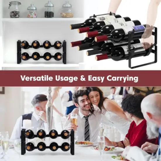 Itopfox Stackable Wine Rack Countertop, Sturdy Freestanding Wine Bottle Holder 2 Tier Tabletop Wine Stand for Pantry Bar Metal Wine Storage Organizer image {6}