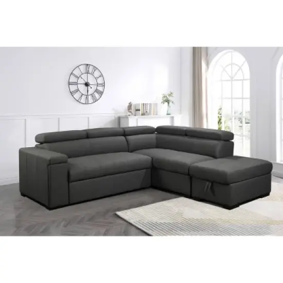Mateo Stain Resistant Fabric Storage Sectional with Pullout Bed Gray - Abbyson Living image {3}