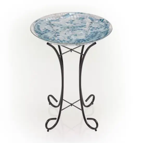 23" Outdoor Glass Birdbath Bowl with Metal Stand - Alpine image {7}