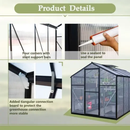 CAVINAS Polycarbonate Greenhouse with UV Protection Walk-in Storage Shed with Adjustable Vent Window image {3}