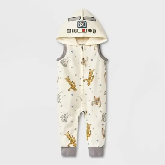 Baby Boys' Star Wars Printed Hooded Romper - Cream image {4}