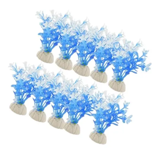 Unique Bargains Simulation Plants Grass Decor for Fish Tank 3.5" Blue White 10 Pcs image {2}