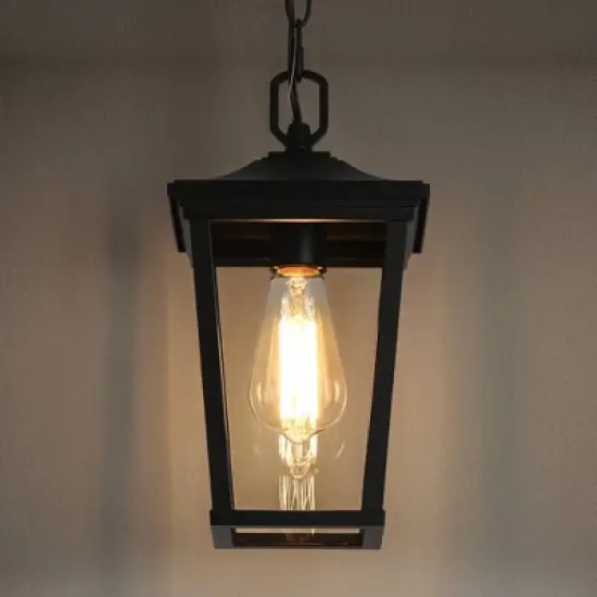 LNC 12.5" Square Cage Modern Outdoor Pendant Lamp Matte Black image {5}