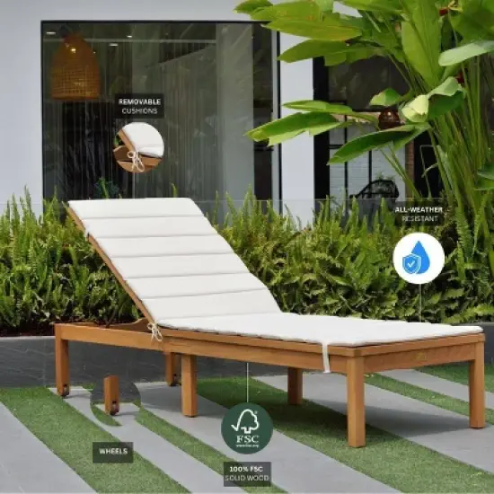Amazonia 2pc Waikiki Eucalyptus Wood Outdoor Patio Chaise Lounge Set with Cushions Brown/Gray image {3}