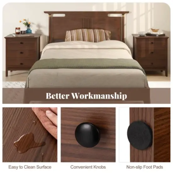 Costway 2PCS Nightstand with 3 Drawer for Bedroom  Compact Storage Chest Modern Sofa Side image {5}