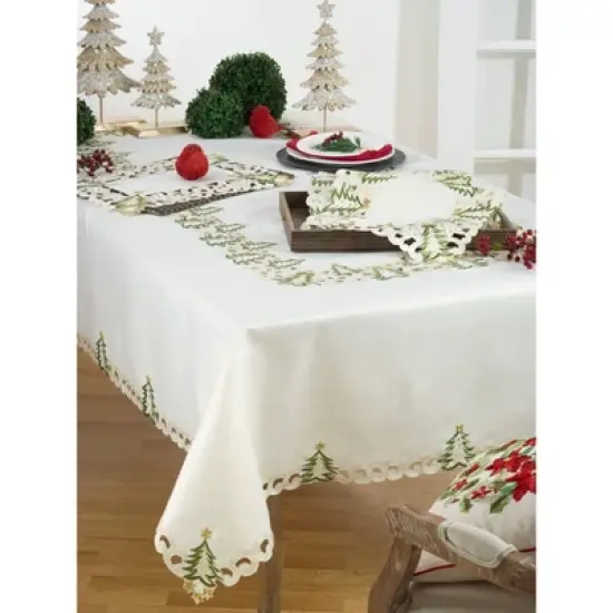 Saro Lifestyle 67"x67" Christmas Tree Square Tablecloth Ivory image {2}