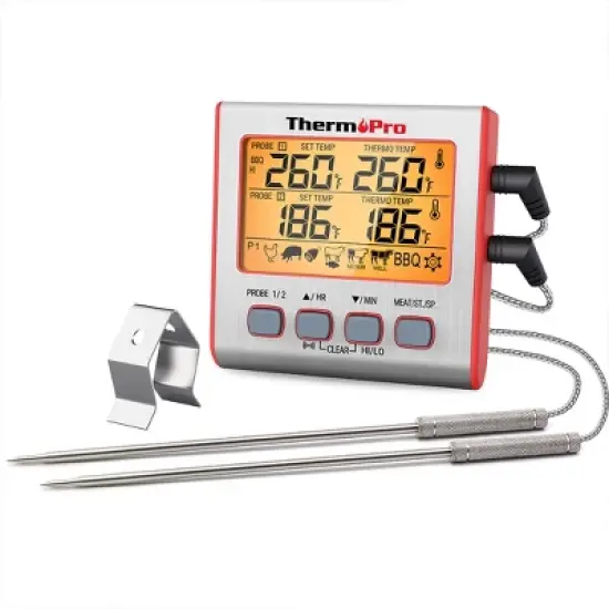 ThermoPro TP17W Digital Meat Thermometer with Dual Probes and Timer Mode Grill Smoker Thermometer with Large LCD Display image {9}