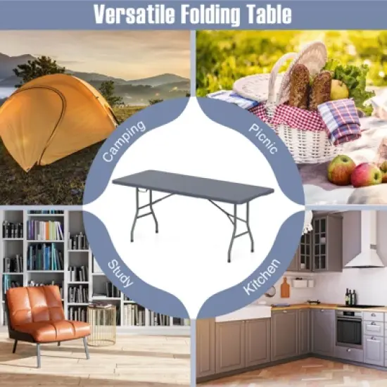 Tangkula 3 PCS Folding Picnic Table Set w/ 6 ft Table & 2 Benches HDPE Tabletop Bench Top Gray image {4}