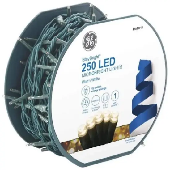 GE StayBright 250-Count Warm White LED Plug-In String Lights Green Wire 51.8FT image {4}