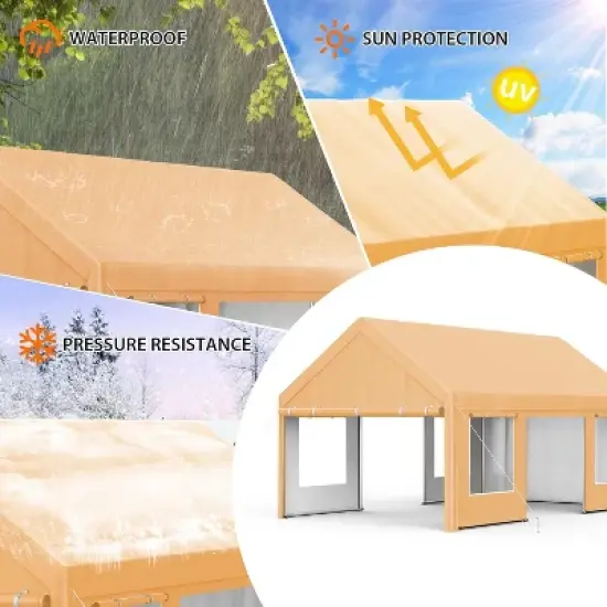 13 x 20 FT Metal Carport, with Side-Opening Door & Roll-Up Windows, All-Inclusive Metal Carport, Outdoor Portable Garage Shelters Tents, Yellow image {5}