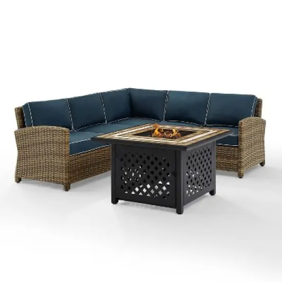 Bradenton 4pc Outdoor Wicker Sectional Set with Fire Table - Crosley
 image {6}