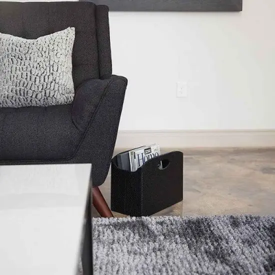 BLU MONACO Magazine Holder - Woven Leather Magazine Basket with Handles - Foldable Design image {5}