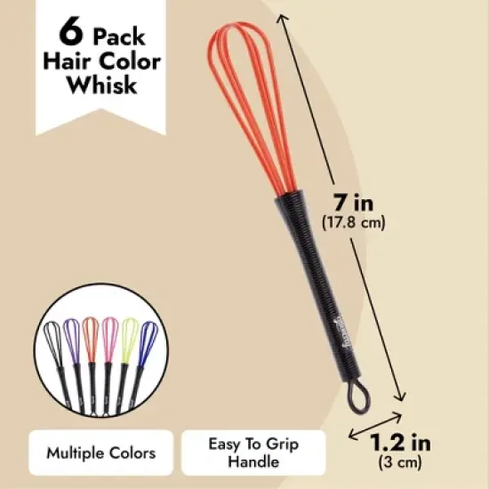 Glamlily 6 Pack Mini Whisk Set for Hair Dye Color Mixing, Cream Mixer, Salon or Home Use 7 x 1.2 in. image {5}