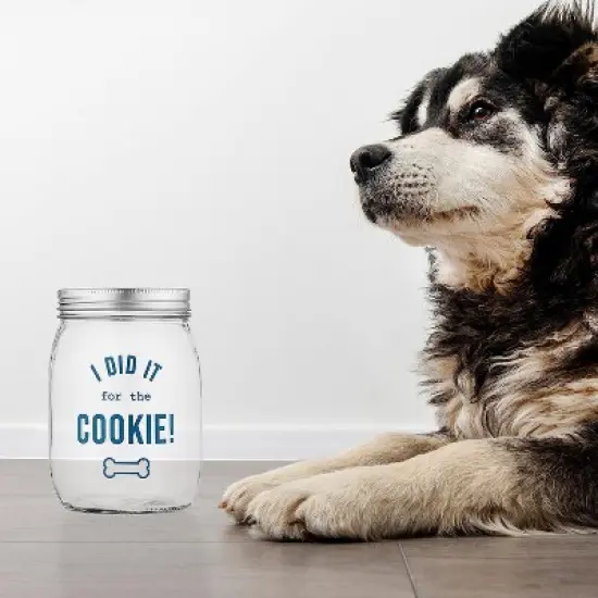 Amici Pet &ldquo;I Did It For The Cookie&rdquo; Glass Canister, Cute Dog Treat Jar for Kitchen Counter, Large Cat Dog Food Storage with Airtight Lids, 36 oz. image {2}