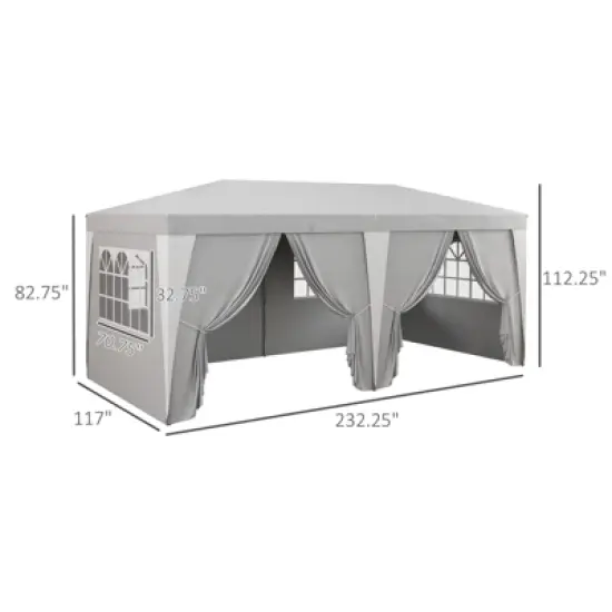 DSVIMOY 19'*10' Pop Up Canopy Tent with 6 Removable Sidewalls, 4 Windows, Large Canopy with Adjustable Height, Gray, 232.25"*117"*112.25" image {2}