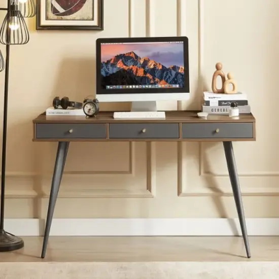 Kumasinova Mid-Century Computer Desk with Drawers,Multi-Functional Modern Gaming Desk for Study/Makeup,Study Desk for Home Office image {5}