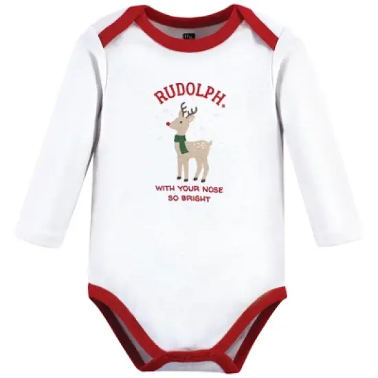 Hudson Baby Unisex Baby Cotton Long-Sleeve Bodysuits, Rudolph Reindeer image {2}
